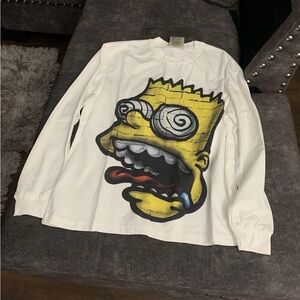 White Long Sleeve Tee with Graphic Yellow Cartoon Face